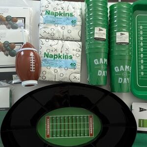 Football Party Supplies Set with Green Cups and Napkins